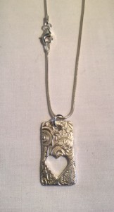 Sterling Silver Patterned Rectangle with Heart cut out Necklace