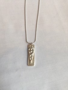 Sterling Silver Long Rectangle with spotted Heart Necklace