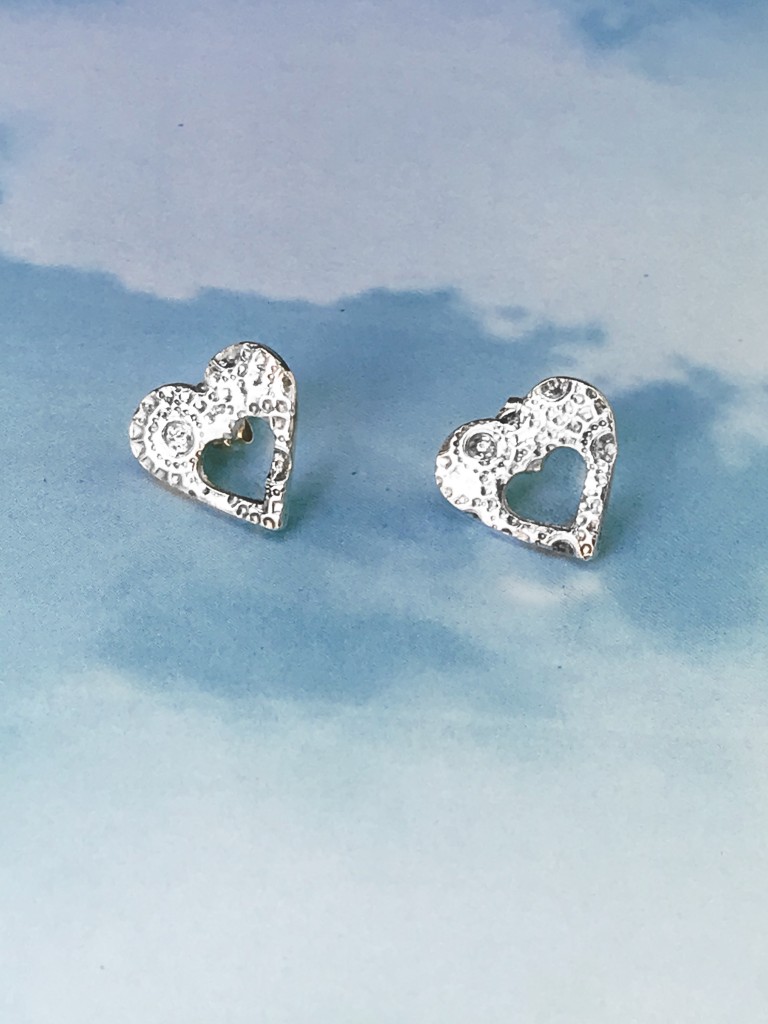 Hand Crafted Sterling Silver Dot Patterned Heart Stud Earring